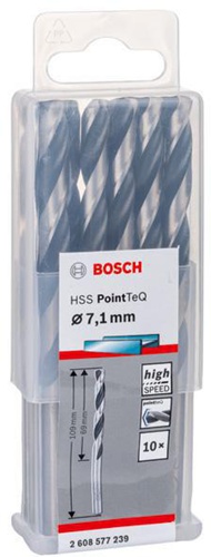 Bosch Metallspiralbohrer PointTeQ DIN388 Arbeits-L.69mm D.7,1mm Typ N 10St.