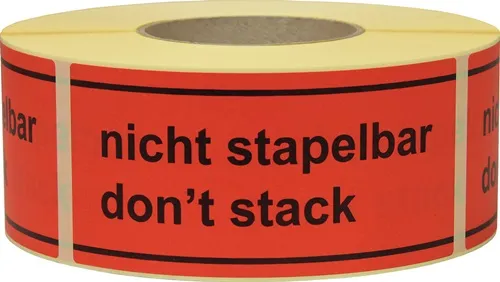Hinweisetikett Nicht stapelbar L.145 mm,B.70mm rot 1000 St./Rolle TRANSPAK