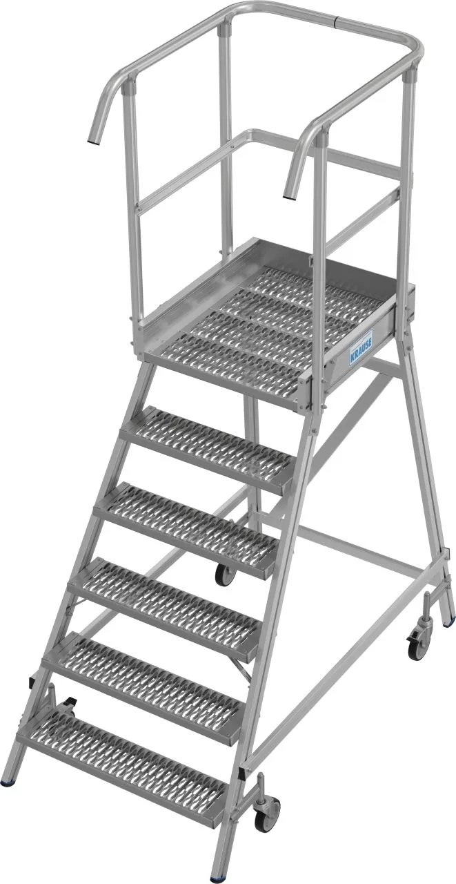 Krause STABILO Podestleiter fahrbar einseitig begehbar Profilrost R13 Stufen 1x6 Stufen