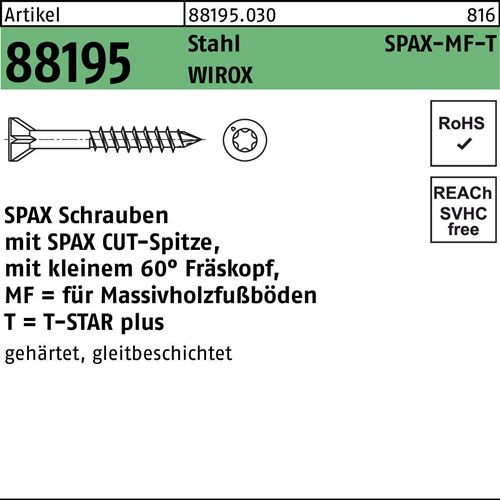 Schraube R 88195 SEKO SPAX-MF-T 3,5x55/36-T10 Stahl galv.verz. WIROX 500St. SPAX