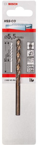 Bosch Metallbohrer HSS-Co DIN338 Arbeits-L.57mm D.5,5mm L.93mm