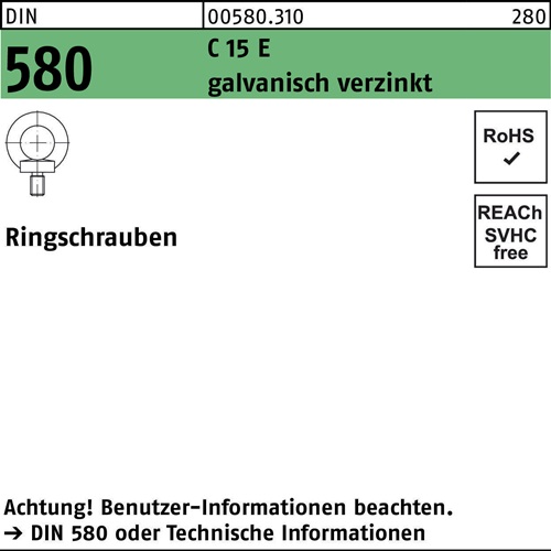 Ringschraube DIN 580 M8 C 15 E galv.verz. 25 Stück
