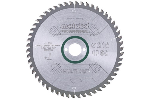 Kreissägeblatt multi cut professional HW/CT D216xB2,4x30mm 60Z. Flach-Trapezzahn