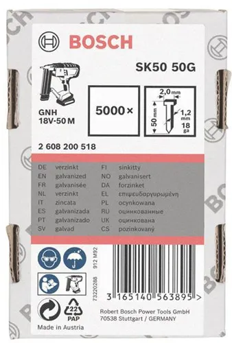 Bosch Senkkopfstift SK50 50G 5000-tlg.LxBxD.50x2x1mm verzinkt Drahtmaß 1,2mm