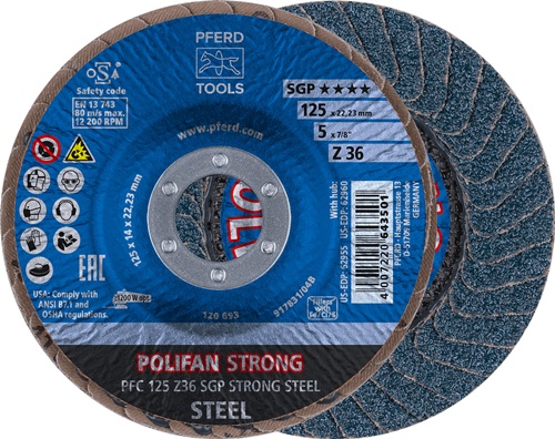 Fächerscheibe POLIFAN Z SGP STRONG STEEL D.125mm K.36 kon.INOX ZK PFERD
