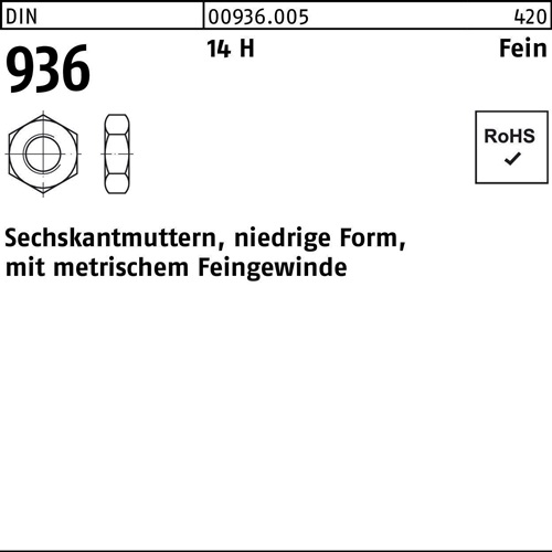 Sechskantmutter DIN 936 M 50 x 1,5 14 H 10 Stück