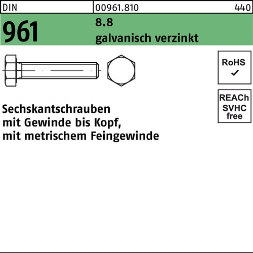 Sechskantschraube DIN 961 VG M10x1,25x 25 8.8 galv.verz. 200 Stück