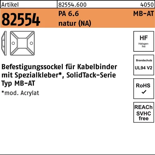 Befestigungssockel R 82554 4,1 - 19x19 PA 6.6 natur 100St. HELLERMANNTYTON