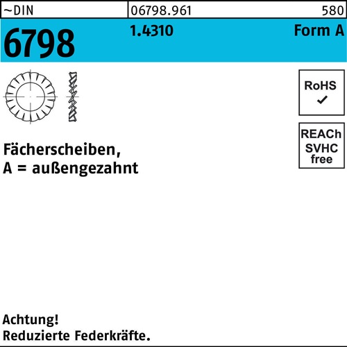 Fächerscheibe DIN 6798 FormA außengezahnt A 6,4 1.4310 1000 Stück
