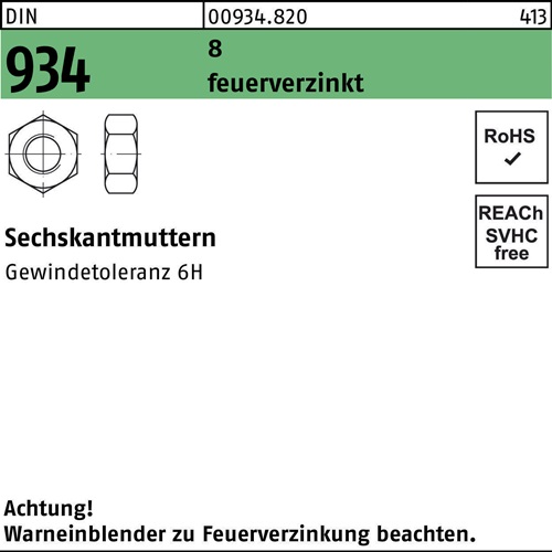 Sechskantmutter DIN 934 M 45 8 feuerverzinkt 5 Stück