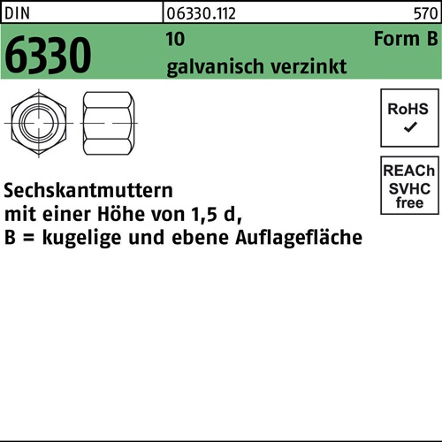 Sechskantmutter DIN 6330 FormB BM 24 SW 36 10 galv.verz. 10 Stück