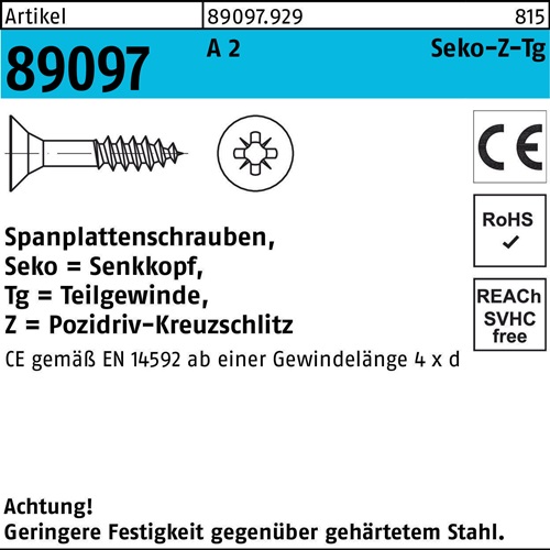 Spanplattenschraube R 89097 SEKO PZ TG 5x 90-Z A 2 100 Stück
