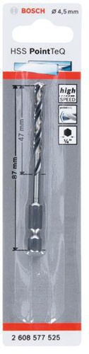 Bosch Spiralbohrer PoinTeQ DIN338 Arbeits-L.47mm D.4,5mm L.87mm HSS Typ N