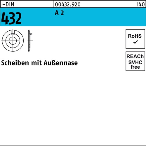 Scheibe DIN 432m.Außennase 6,4 A 2 50 Stück
