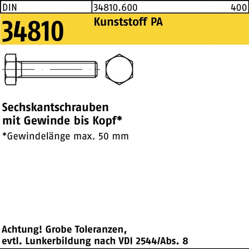 Sechskantschraube DIN 34810 VG M3x 30 Polyamid 200 Stück