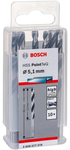 Bosch Metallspiralbohrer PointTeQ DIN388 Arbeits-L.52mm D.5,1mm Typ N 10St.