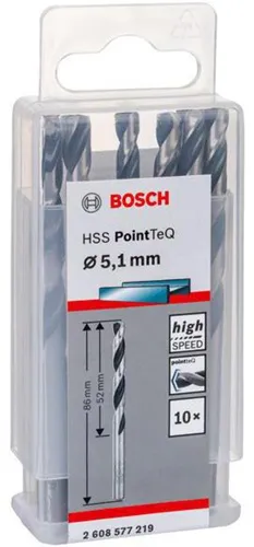 Bosch Metallspiralbohrer PointTeQ DIN388 Arbeits-L.52mm D.5,1mm Typ N 10St.