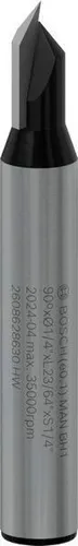 Bosch V-Nutfräser Arbeits-L.9,2mm D.6,3mm L.45mm Schaft 1/4Zoll Winkel 90Grad