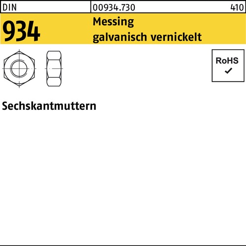 Sechskantmutter DIN 934 M2 Messing galv. vernickelt 1000 Stück