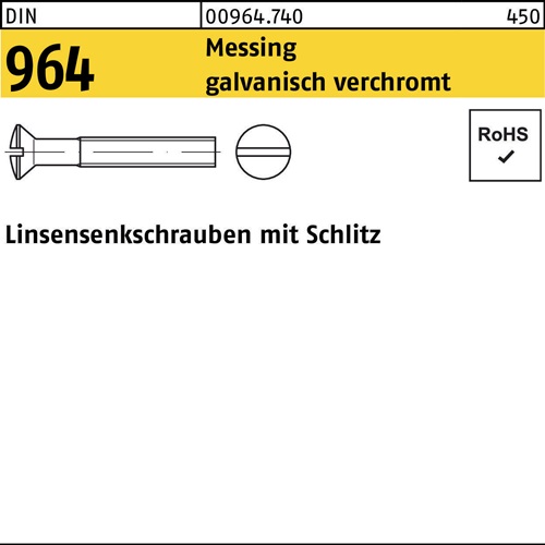 Linsensenkschraube DIN 964 Schlitz M6x 25 Messing galv. verchromt 200St.
