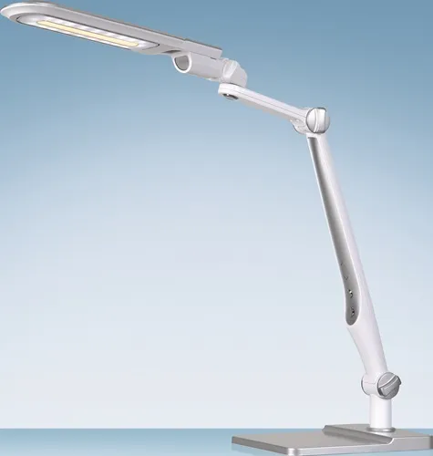 Schreibtischleuchte LED Multifl.ABS,Eisen,PS weiß/silber H600mm Standfuß+Klemme