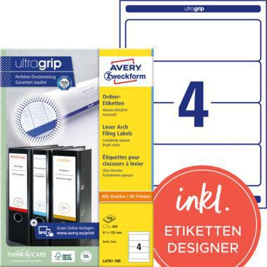 Avery Zweckform Ordneretikett L4761-100 61x192mm ws 400 St./Pack.