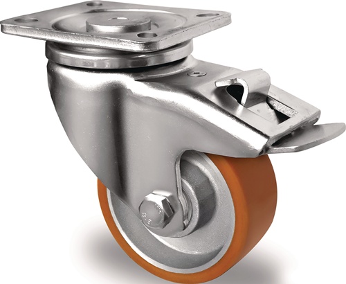 TECWERK Lenkrolle D.80mm Trgf.180kg m.Festst.PU Platte L100xB85mm Rl.braun 