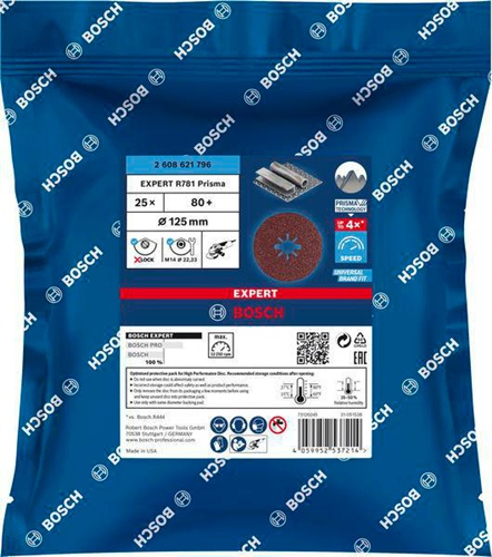 Bosch Fiberscheibe EXPERT R781 Prisma Ceramic D.125mm 22,23mm Körnung 80 X-LOCK