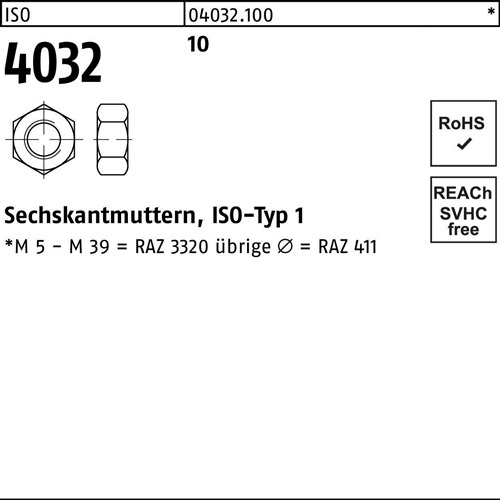 Sechskantmutter ISO 4032 M6 10 1000 Stück