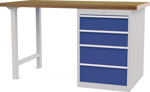 Werkbank B1500xT750xH859mm Buche-Multiplex lichtgrau/signalblau 4Schubl.