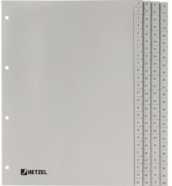 Hetzel Register 721311 DIN A4 1-100 100-teilig PP grau