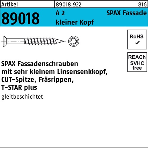 Fassadenschraube R 89018 Liko T-STAR 4,5x 70/42-T A 2 kleiner Kopf 100St. SPAX