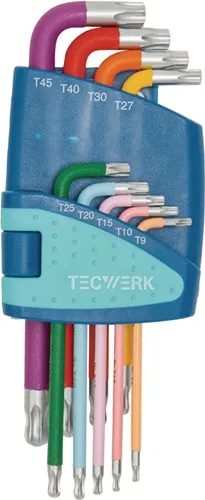 TECWERK Winkelschraubendrehersatz 9-tlg.T9-T45 farbcodiert Ku.-Halter