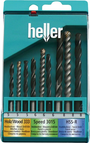 Universalbohrersatz 9-tlg.Metall-,Holz- u.Steinbohrer HELLER