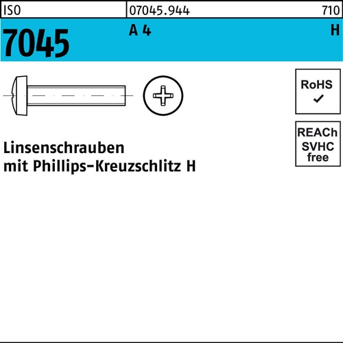 Flachkopfschraube ISO 7045 PH M4x 20-H A 4 1000 Stück