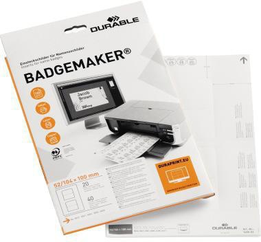 DURABLE Einsteckschild BADGEMAKER 145802 104x110mm weiß 40 St./Pack.