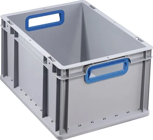 Transportstapelbehälter L400xB300xH220mm grau PP offener Griff blau