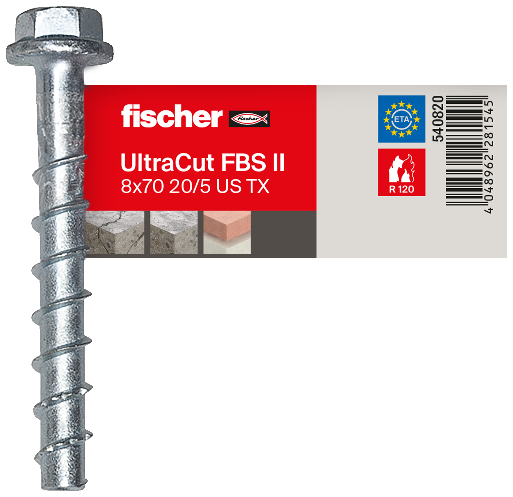 fischer UltraCut FBS II 8 x 70 20/5 US E Sechskant mit U-Scheibe Innenstern TX E