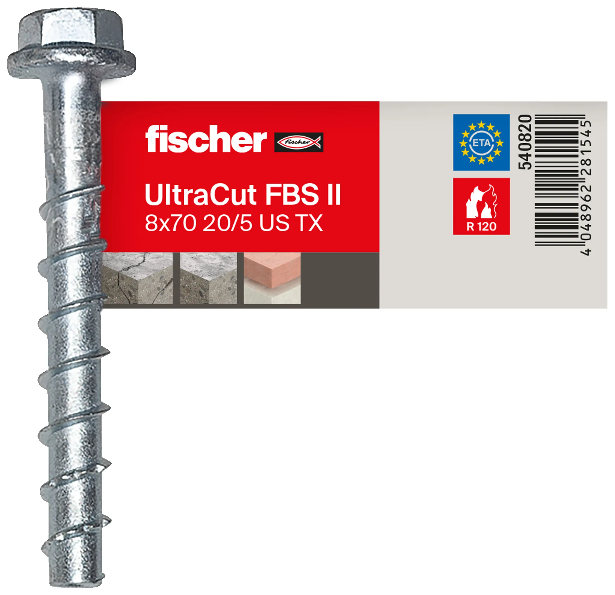 fischer UltraCut FBS II 8 x 70 20/5 US E Sechskant mit U-Scheibe Innenstern TX E