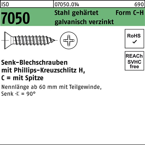 Blechschraube ISO 7050 SEKO Spitze/PH 3,5x38 -C-H Stahl geh.galv.verz. 500St.