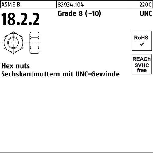 Sechskantmutter R 83934 UNC-Gewinde 1 1/2 Grade 8 (~10) 5 Stück