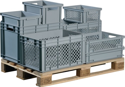 Transportbehälter L600xB400xH420mm grau PP Durchfassgr.Seitenwände durchbrochen