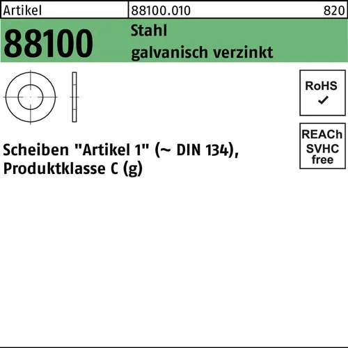 Unterlegscheibe R 88100 4,3x 10x0,8 Stahl galv.verz. 200 Stück