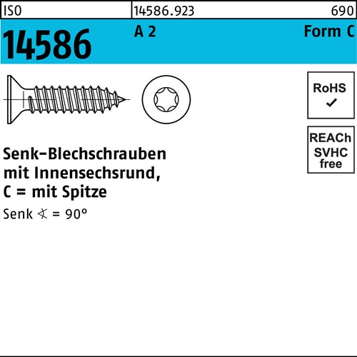 Senkblechschraube ISO 14586 ISR/Spitze 6,3x 70 -C T30 A 2 250Stück