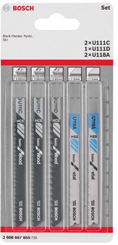 Bosch Stichsägeblatt-Set Basic for Wood and Metal 5tlg. m.Universalschaft