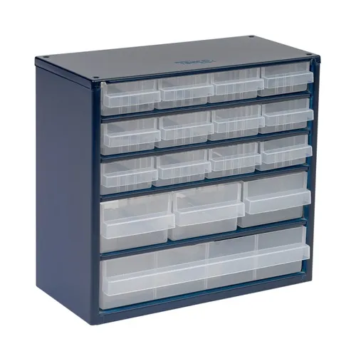 Kleinteilemagazin B.306xT.150xH.282mm Stahlblech dkl.-blau/transp./Schubl.a.PP