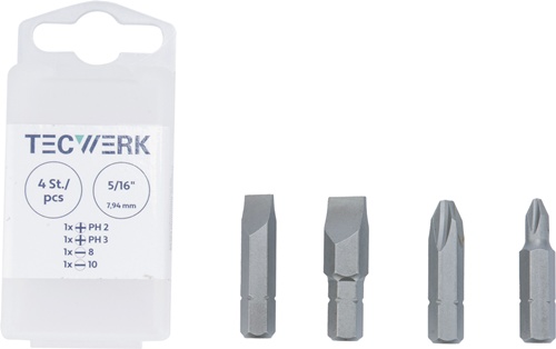 TECWERK Bitset 4tlg.5/16 Zoll Schlitz 8+10 mm,PH 2+3 f.2000828191