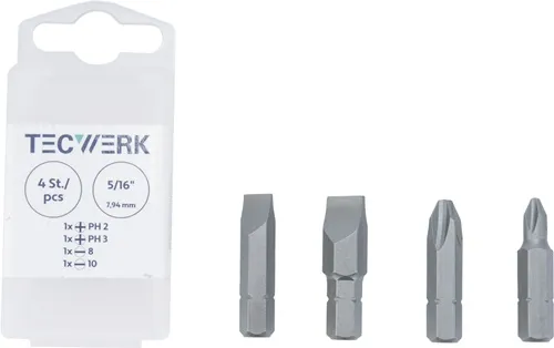 TECWERK Bitset 4tlg.5/16 Zoll Schlitz 8+10 mm,PH 2+3 f.2000828191