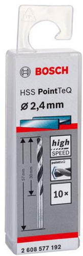 Bosch Metallspiralbohrer PointTeQ DIN388 Arbeits-L.30mm D.2,4mm Typ N 10St.