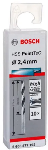 Bosch Metallspiralbohrer PointTeQ DIN388 Arbeits-L.30mm D.2,4mm Typ N 10St.